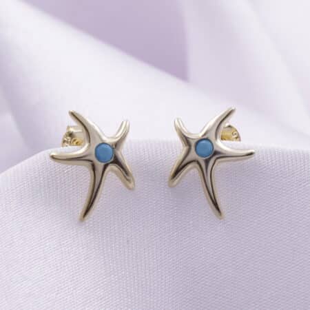 Srebrne Pozlaćene Minđuše "Morska Zvezda" sa Tirkiznim Detaljem 702